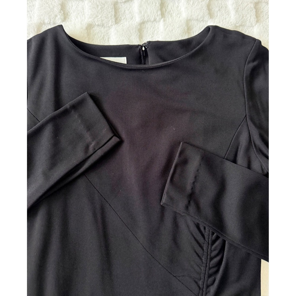 David Warren New York Black Ruched Sheath Dress Long Sleeve Size 8 USA Made